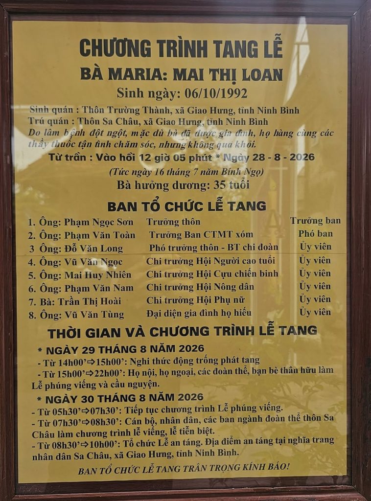 Xin hiệp ý cầu nguyện cho linh hồn Bà Maria Mai Thị Loan