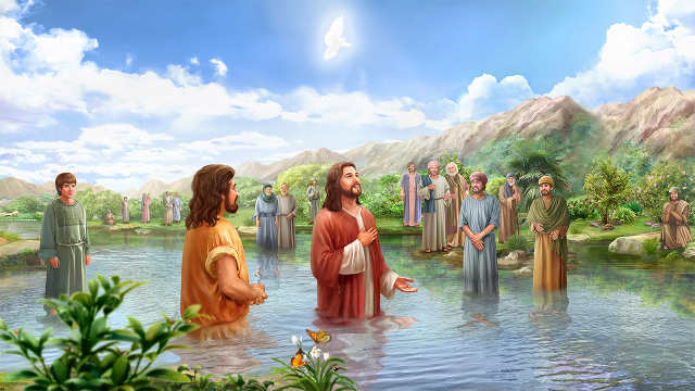 jesus when he was baptizedhe saw the spirit of god descending like a dove