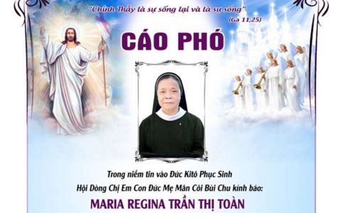 Cáo phó: Nữ tu M. Regina Trần Thị Toàn