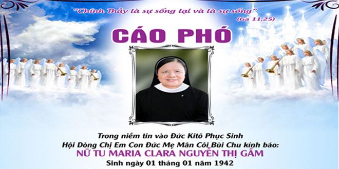 Cáo phó nữ tu Maria Clara Nguyễn Thị Gấm
