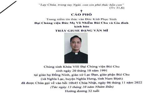 Cáo phó Thầy Giuse Đặng Văn Mĩ