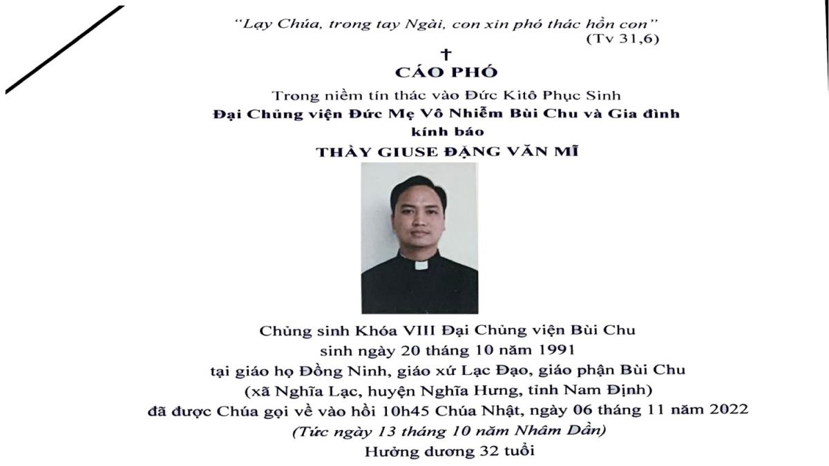 Cáo phó Thầy Giuse Đặng Văn Mĩ