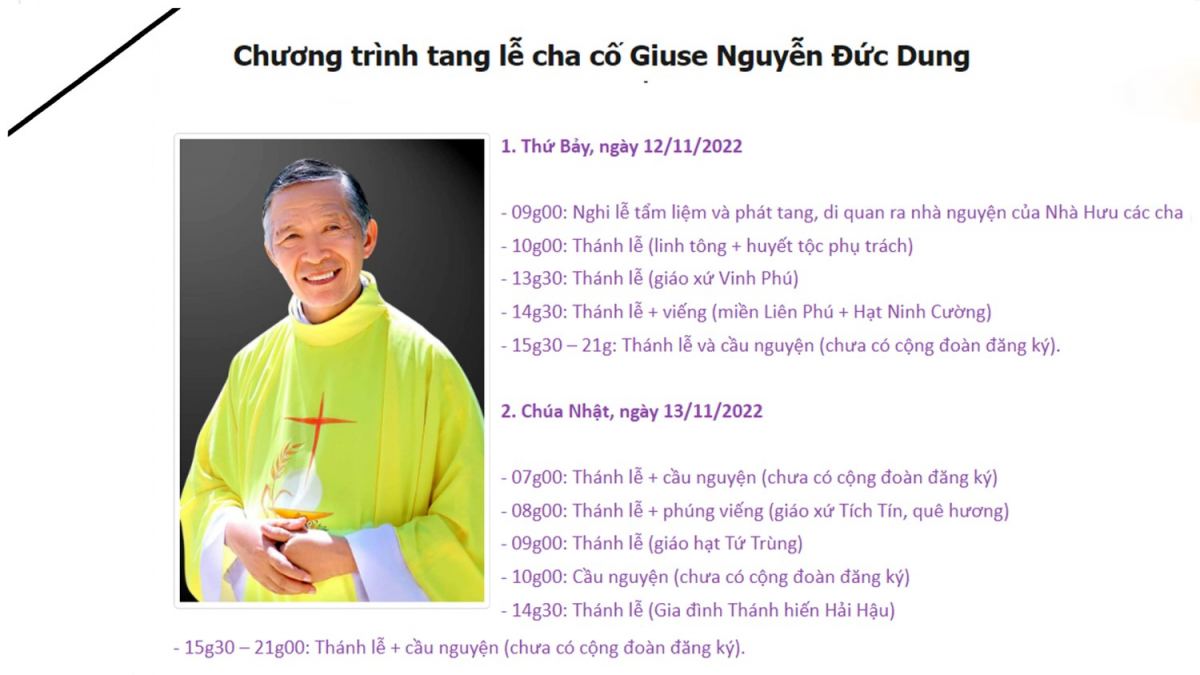 Chương trình tang lễ cha cố Giuse Nguyễn Đức Dung