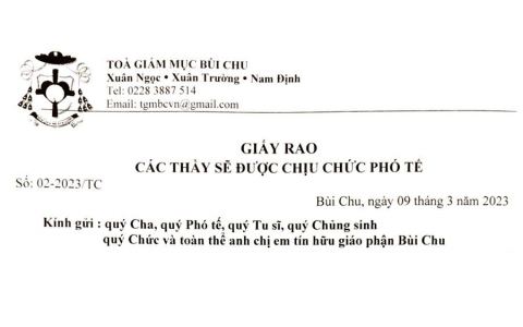 Giấy Rao quý Thầy sẽ được chịu chức Phó tế