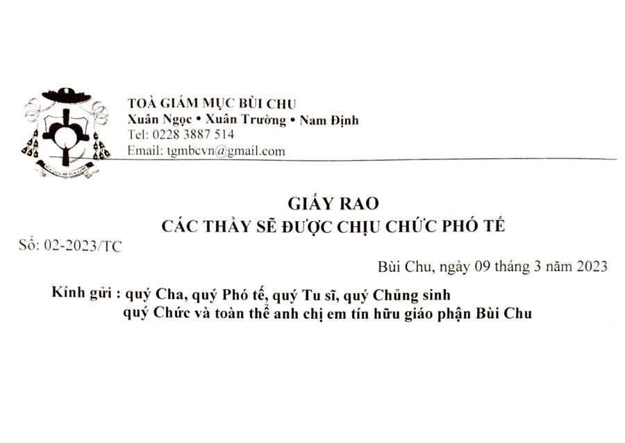 Giấy Rao quý Thầy sẽ được chịu chức Phó tế
