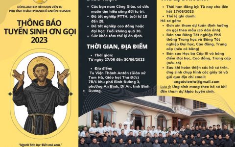 Thông báo tuyển sinh Ơn gọi năm 2023