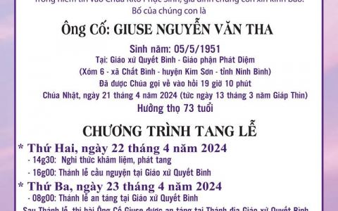 Cáo phó Ông Cố Giuse Nguyễn Văn Tha