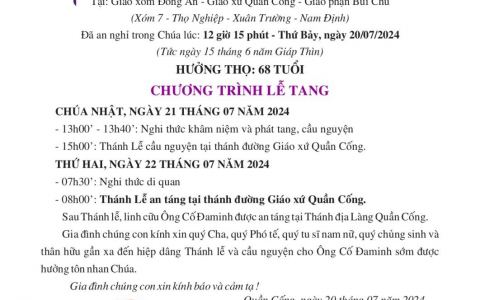 Cáo phó Ông Cố Đaminh Ngô Văn Cầm