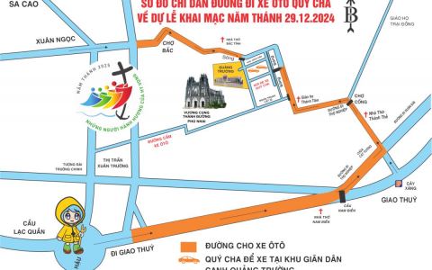Sơ đồ hướng dẫn xe ôtô quý cha về khai mạc Năm Thánh