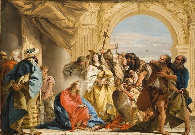 Giovanni Domenico Tiepolo, Đức Kitô và người đàn bà ngoại tình, tranh sơn dầu 1752, kích thước, 72,7x104,7 cm