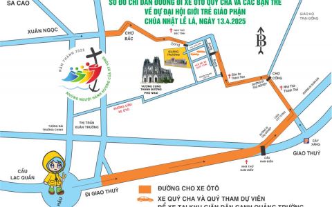 Chỉ dẫn đường đi xe Đại hội Giới trẻ giáo phận 2025