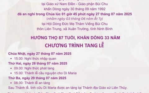 Cáo phó Nữ tu Maria Trần Thị Thanh