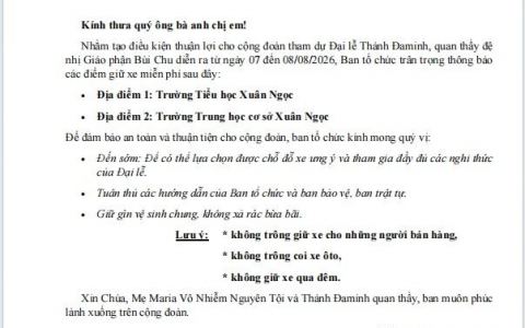 TB: Các điểm giữ xe miễn phí Đại lễ Thánh Đaminh